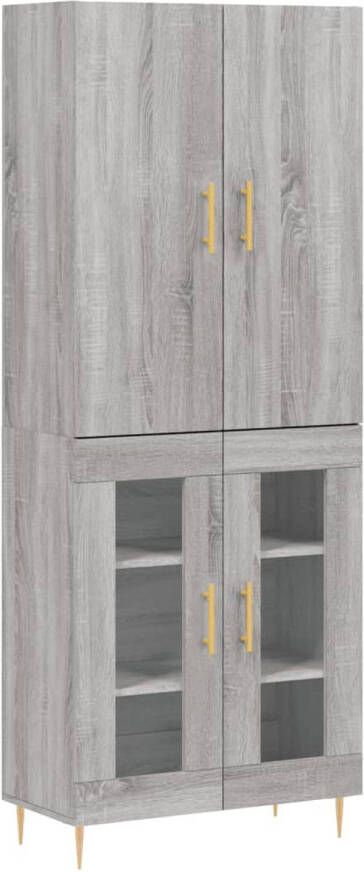 The Living Store Hoge Kast Opbergkast Glasdesign 69.5 x 34 x 180 cm Grijs Sonoma Eiken