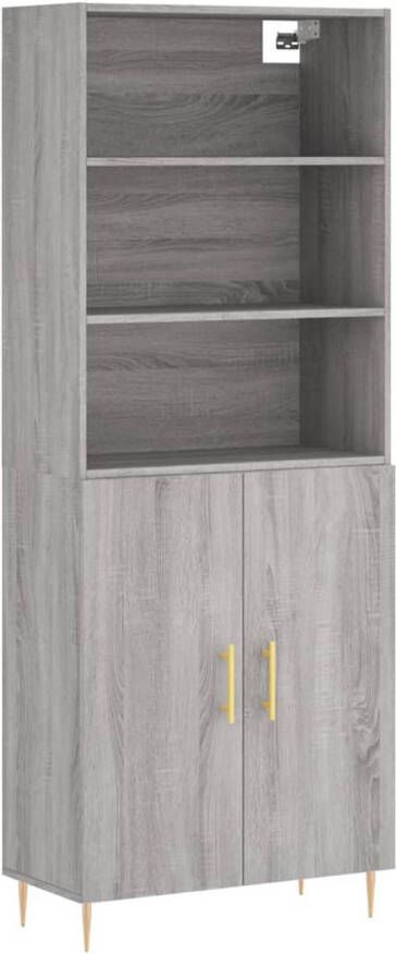 The Living Store Hoge Kast Opbergkast Grijs 69.5x34x180cm Metalen Voeten