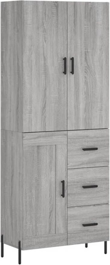 The Living Store Hoge Kast Opbergkast Grijs Sonoma Eiken 69.5 x 34 x 180 cm