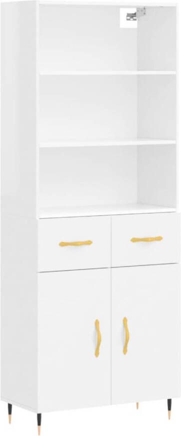 The Living Store Hoge Kast Opbergkast Hoogglans wit 69.5 x 34 x 180 cm