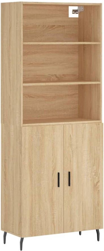 The Living Store Hoge Kast Sonoma Eiken Bewerkt Hout en Metaal 69.5 x 34 x 180 cm