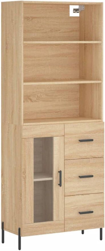 The Living Store Hoge Kast Sonoma Eiken Bewerkt Hout IJzeren Poten 69.5 x 34 x 180 cm