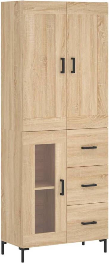 The Living Store Hoge Kast Sonoma Eiken Bewerkt Hout Metaal Glas 69.5 x 34 x 180 cm Voldoende