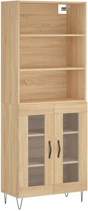 The Living Store Hoge Kast Sonoma Eiken Metaal Glas 69.5 x 34 x 180 cm