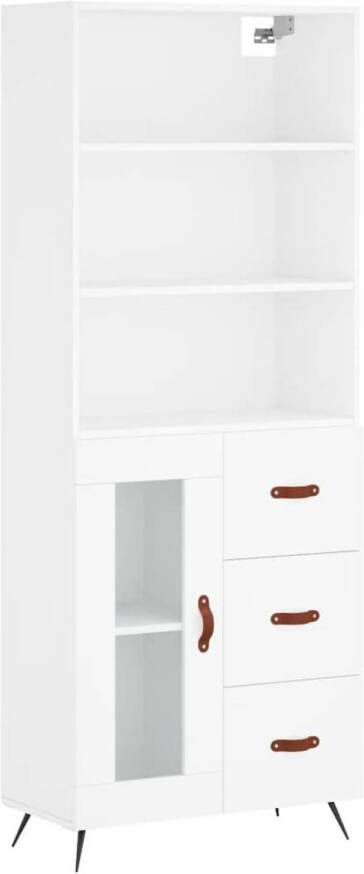 The Living Store Hoge kast wit 69.5 x 34 x 180 cm bewerkt hout ijzer en glas