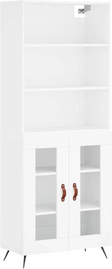 The Living Store Hoge Kast Wit 69.5 x 34 x 180 cm Bewerkt hout metaal glas