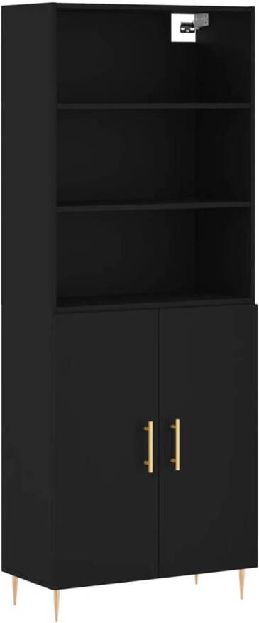 The Living Store Hoge Kast Zwart Bewerkt Hout en Metaal 69.5 x 34 x 180 cm Duurzaam Materiaal