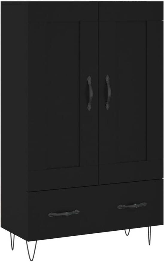 The Living Store Hoge Kast Zwart Bewerkt Hout Metaal 69.5 x 31 x 115 cm Duurzaam en Ruim Displayfunctie