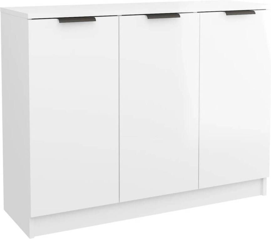 The Living Store Houten dressoir Bijzetkast 90.5 x 30 x 70 cm hoogglans wit