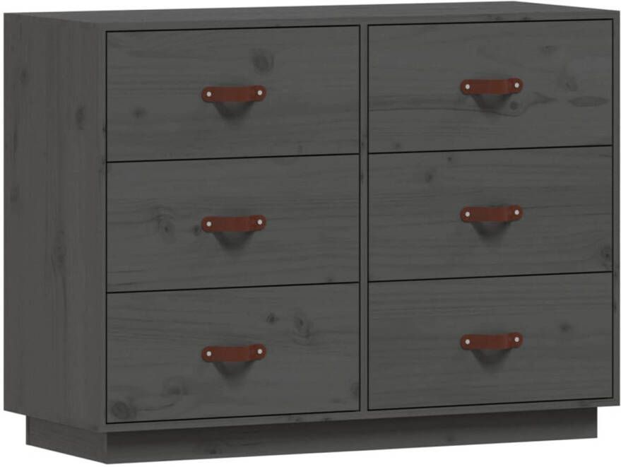 The Living Store Houten Dressoir Massief Grenenhout 100 x 40 x 75 cm Grijs