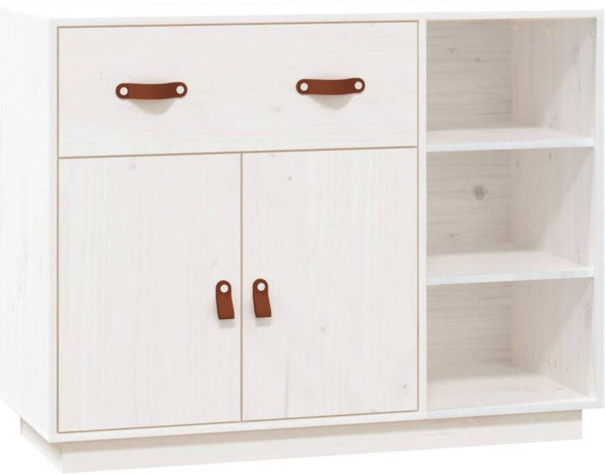 The Living Store Houten Dressoir Massief Grenenhout 98.5 x 40 x 75 cm Wit