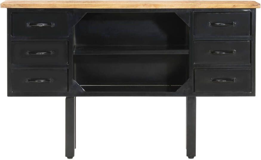 The Living Store Industrieel Houten Dressoir 110 x 30 x 65 cm Massief ruw mangohout en staal