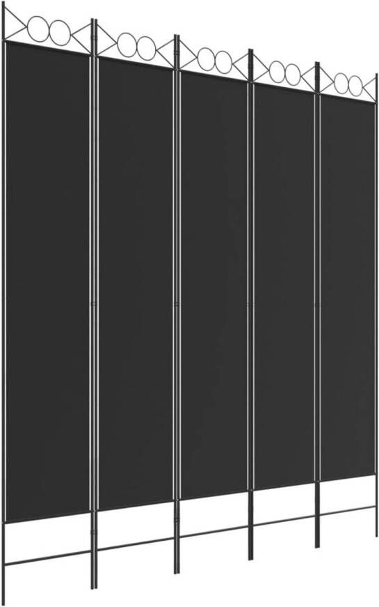 The Living Store Kamerscherm 5 panelen 200 x 220 cm Inklapbaar Zwart stof