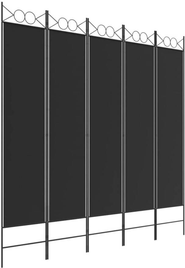 The Living Store Kamerscherm 5 panelen 200x200 cm Zwart polyester stof Duurzaam en inklapbaar