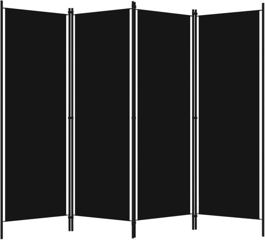 The Living Store Kamerscherm Ruimteverdeler 4 panelen 200 x 180 cm Zwart stof