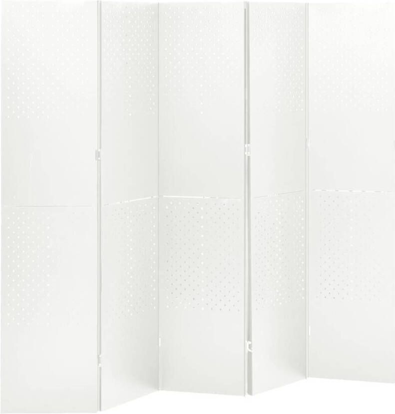 The Living Store Kamerscherm Staal 200 x 180 cm Wit Inklapbaar Rubberen plakvoetjes Set van 2