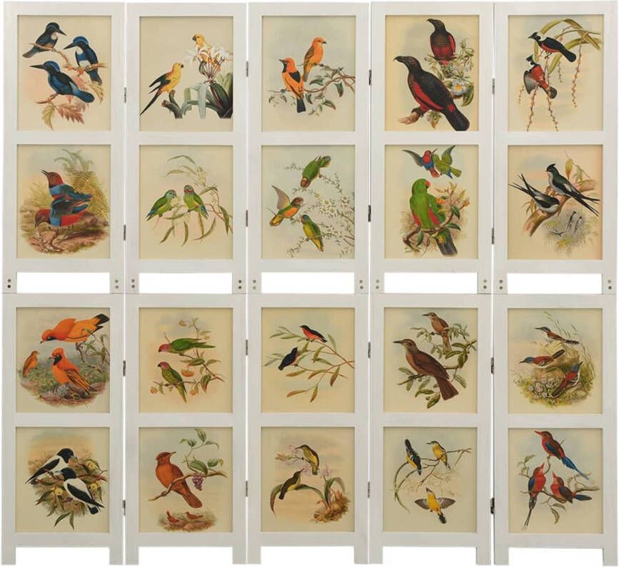 The Living Store Kamerscherm Vintage 5 Panelen 178x165 cm Vogels en Bloemen
