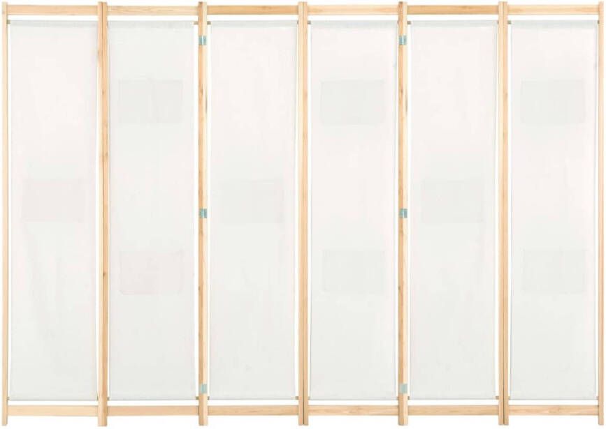 The Living Store Kamerverdeler 6 Panelen Vrijstaand 240x170x4 cm Crème houten frame