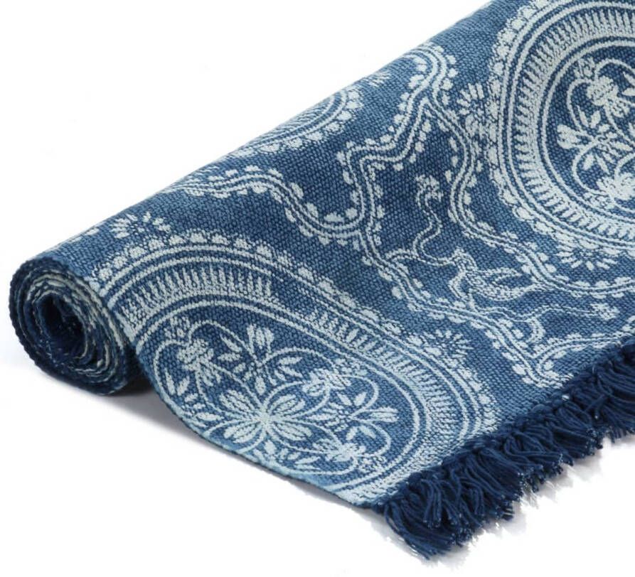 The Living Store Kelim tapijt 100% katoen 120 x 180 cm blauw handgemaakt