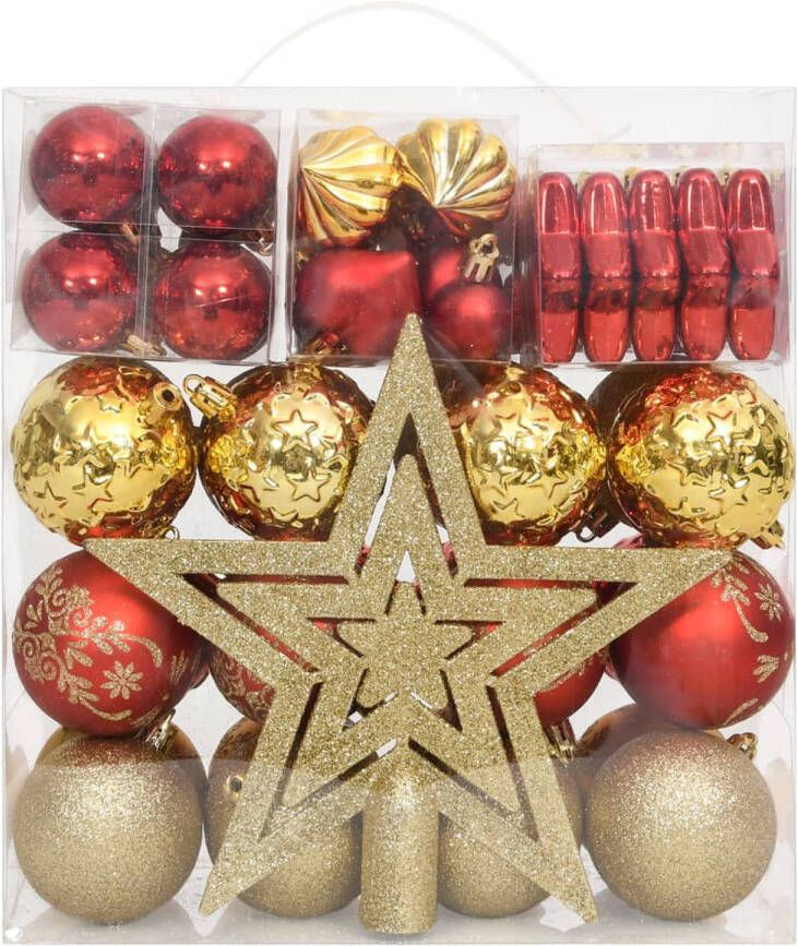 The Living Store Kerstballenset Onbreekbaar Verschillende maten Lichtgewicht Opbergdoos Goud en rood