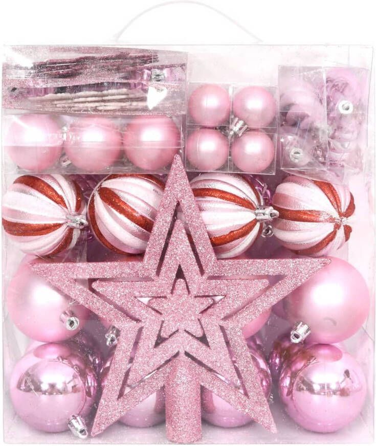 The Living Store Kerstballenset Onbreekbaar Verschillende maten Lichtgewicht Opbergdoos Roze Rood Wit