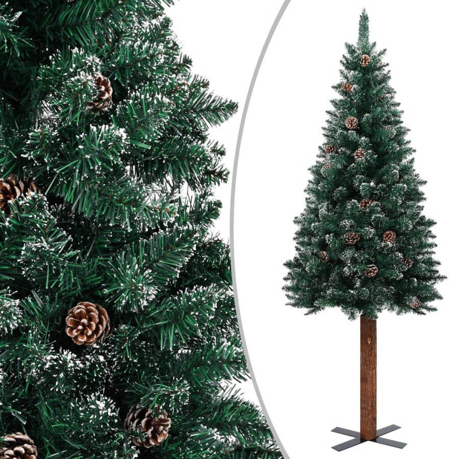 The Living Store Kerstboom 150 cm Naaldtakken dennenappels en LED-verlichting Groen PVC grenenhout