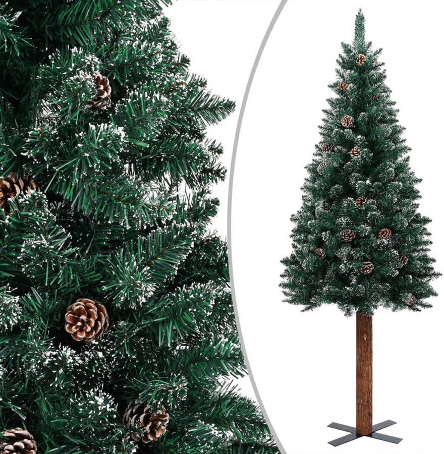 The Living Store Kerstboom Smal 180 cm Groen PVC Grenenhout Staal LED-verlichting Met USB-aansluiting