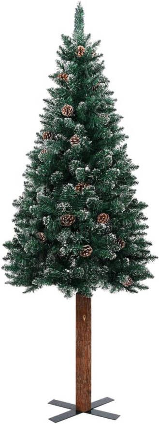 The Living Store Smalle kerstboom met naaldtakken en dennenappels PVC grenenhout staal 150 cm groen