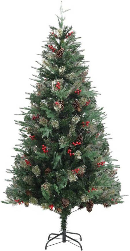 The Living Store kerstboom Groen PVC PE 225 cm Dennenappels en rode bessen