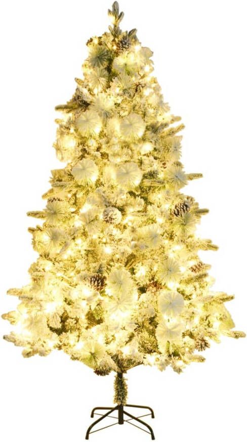 The Living Store Kerstboom Hinged 225 cm PVC PE steel LEDs Green white