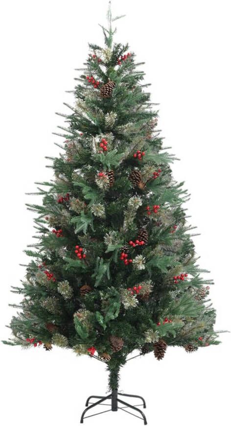 The Living Store Kerstboom met takken PVC PE 195 cm Groen 684 PVC 117 PE uiteinden 30 kleine dennenappels 30