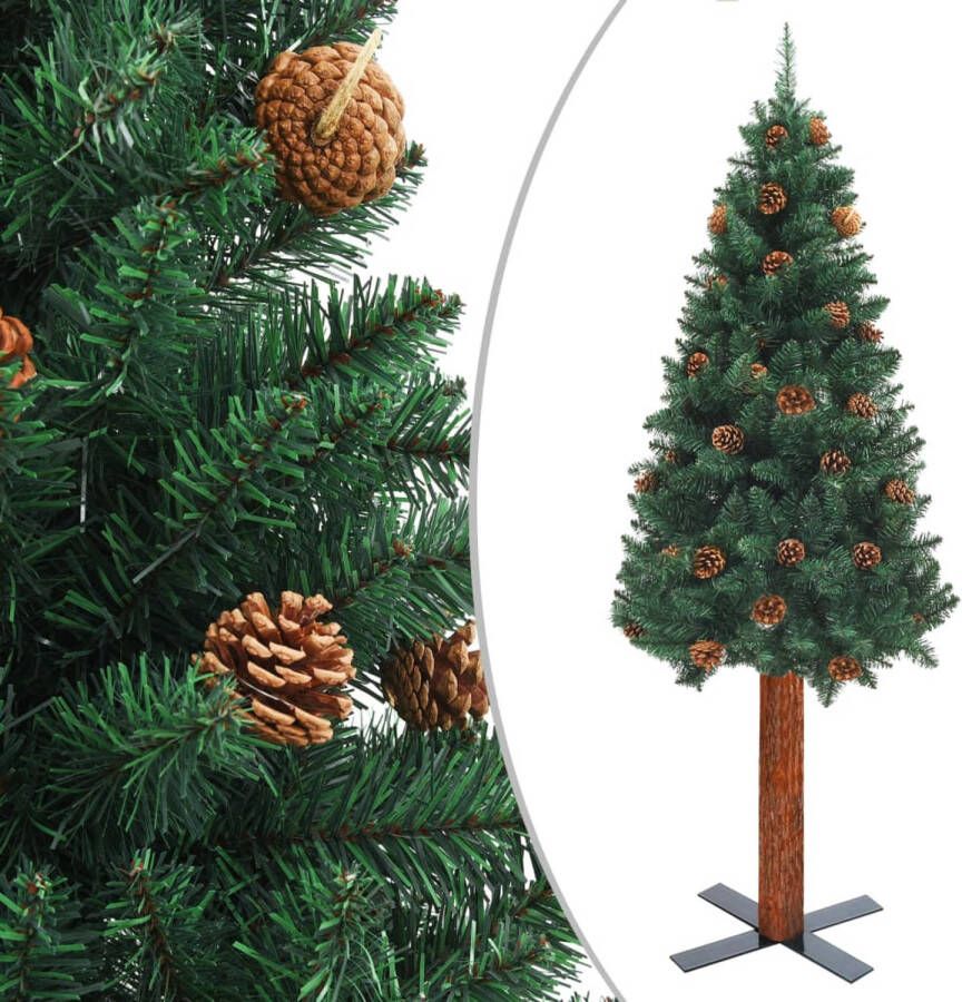 The Living Store Kerstboom Smal PVC Massief grenenhout Gepoedercoat staal 180 cm LED-verlichting Groen RGB