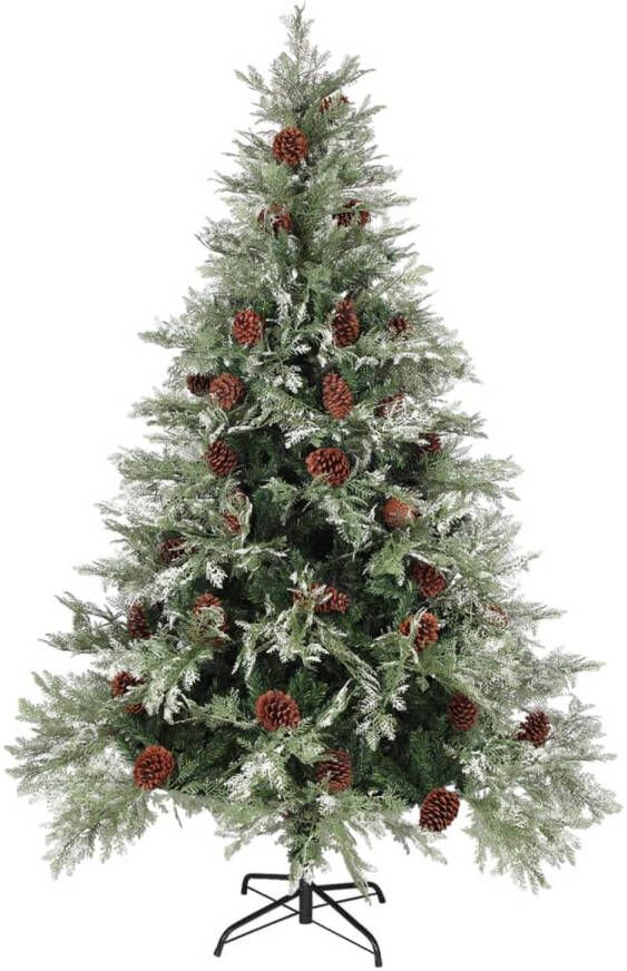 The Living Store Kerstboom Scharnierend 150 cm hoog Groen en wit PVC PE staal Ø90 cm 327 PVC 164 PE