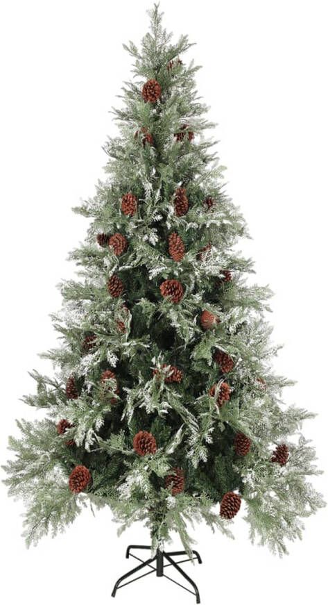 The Living Store Kerstboom Scharnierende Kunststof en Staal 225 cm x 120 cm Groen en Wit 49 dennenappels