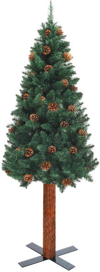 The Living Store Kerstboom Smalle 180 cm Groen PVC 72 cm Massief grenenhout Gepoedercoat staal