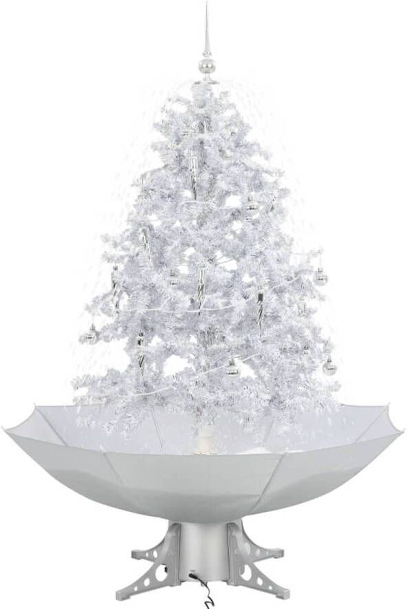 The Living Store Kerstboom sneeuwend met paraplubasis 140 cm wit Decoratieve kerstboom
