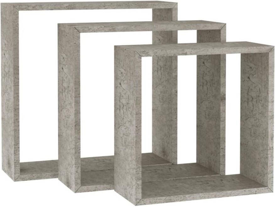 The Living Store Kubusschappen Set van 3 Betongrijs MDF 30x10x30 cm 27x10x27 cm 24x10x24 cm