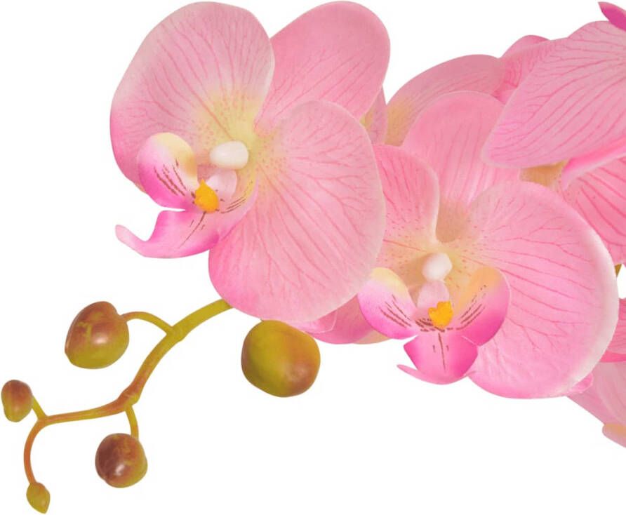 The Living Store Kunst Orchidee Levensecht Decoratieve kunstplant 65 cm hoog 4 bladeren 21 bloemen Roze
