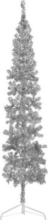 The Living Store Kunstkerstboom Halve Boom Levensecht PVC Ruimtebesparend Zilver 56cm Breed 210cm Hoog