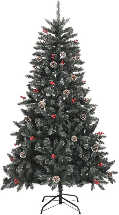The Living Store Kunstkerstboom Luxe Scharnierende 150 cm Groen-Witte PVC Boom Volle Kerstboom met Decoratiesneeuw