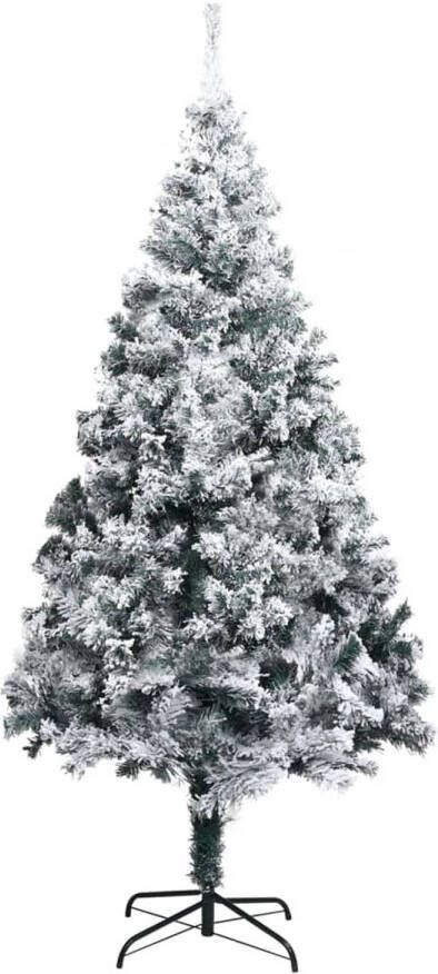 The Living Store Kerstboom 210 cm PVC Witte sneeuwvlokken LED-verlichting Metalen standaard Kerstballen