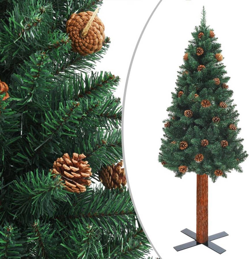 The Living Store Smalle Kerstboom PVC Massief Grenenhout Gepoedercoat Staal 210 cm Met LED-verlichting
