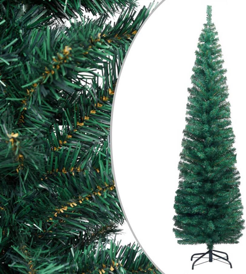 The Living Store Kunstkerstboom Smalle PVC Boom 240 cm Hoogte Groen Met LED-verlichting