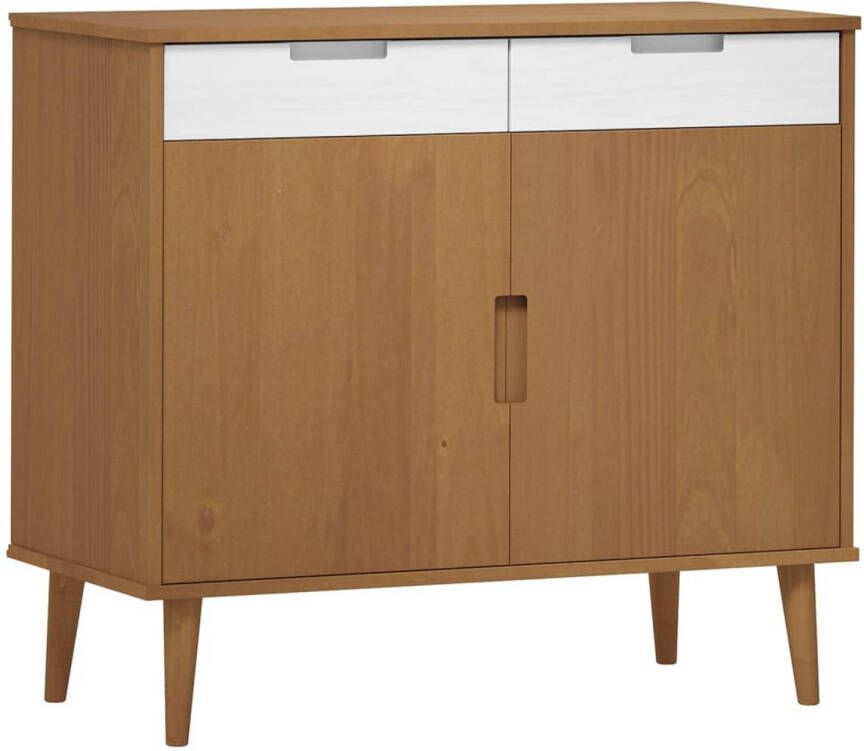 The Living Store MOLDE Dressoir 90x40x80 cm Bruin massief grenenhout met uv-vernis