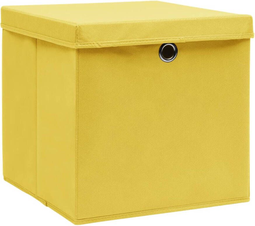 The Living Store Opbergboxen geel nonwoven 32x32x32 cm inklapbaar deksels set van 1
