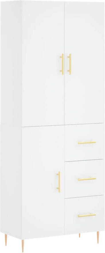 The Living Store Opbergkast Hoge Kast 69.5 x 34 x 180 cm Wit Bewerkt hout en metaal