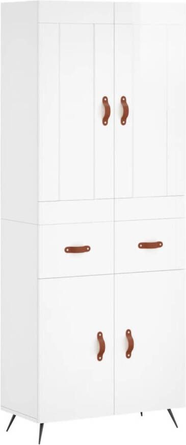 The Living Store Opbergkast Hoge kast Hoogglans wit 69.5 x 34 x 180 cm