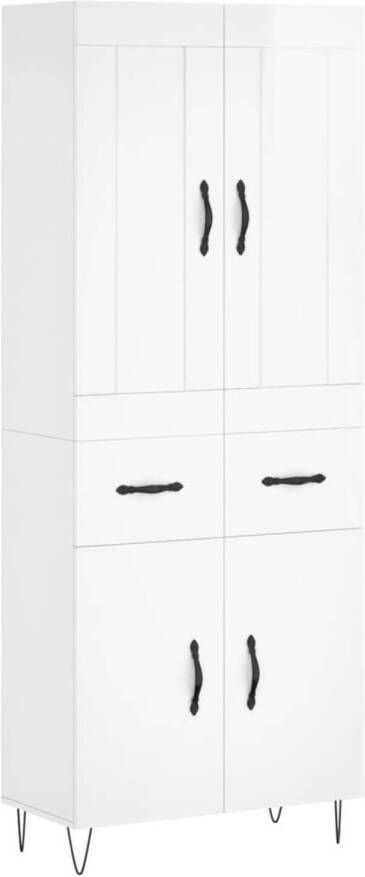 The Living Store Opbergkast Hoge kast Hoogglans wit 69.5 x 34 x 180 cm