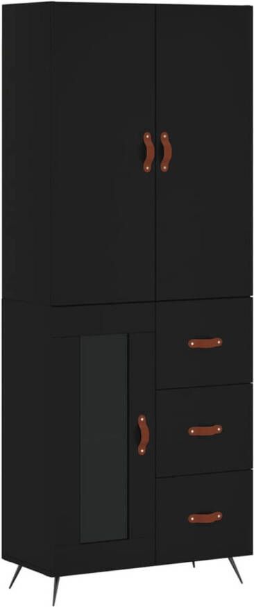 The Living Store Opbergkast Hoge Kast Zwart 69.5 x 34 x 180 cm