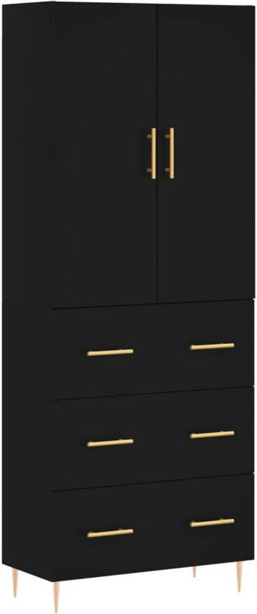 The Living Store Opbergkast Hoge Kast Zwart 69.5 x 34 x 180 cm Duurzaam Materiaal